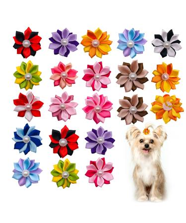 JpGdn 40 PCS Small Dog Hair Bows with Elastic Rubber Bands Handmade Colorful Pet Bow for Small Medium Puppy Doggies Cats Kitten Attachment Grooming Accessories bows with rubber band