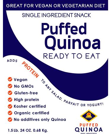 Puffed Quinoa 1.5 lb - Organic & Kosher Certified, High Protein, Vegan, Gluten Free, No GMOs | Ready to Eat - Buy Online on SooperMarket.com
