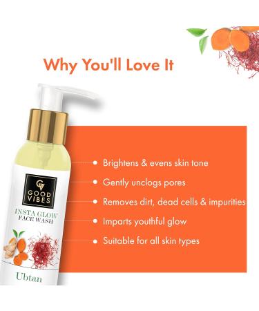 Good Vibes Ubtan Insta Glow Face Wash 120ml | Brightening & Soothing Cleanser | Turmeric Saffron Vitamin B3 | Paraben & Sulfate Free - Buy Online on SooperMarket.com