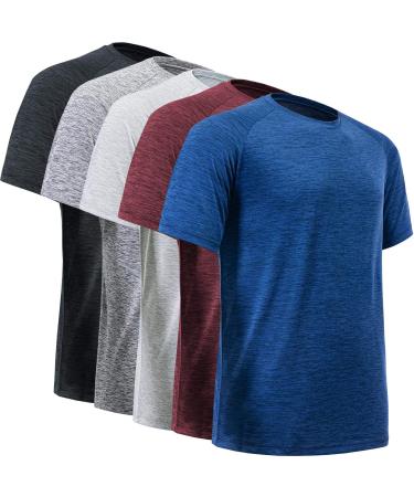 BALENNZ Workout Shirts for Men Moisture Wicking Quick Dry Active Athletic Men's Gym Performance T Shirts X-Large 5 Pack Black Dark Grey Light Grey Wine Red Dark Blue