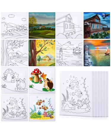 12 Pcs Pre Drawn Outline Canvas Art 4 x 4 inch  Back to School Pre Drawn Stretched Canvas Painting Boards for Painting First & Last Day of School Paint Party Favor for Kid Student (Classic Style)