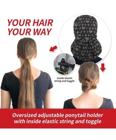ABAMERICA Women's Surgical Scrub Cap with Ponytail Holder Personalized Nurse Hat for Long Hair | D02 Heart Beating Design - Buy Online on SooperMarket.com