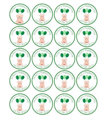 20 x EDIBLE Teddy Bear Personalised cupcake toppers wafer/icing uncut Green BIRTHDAY/BABY SHOWER/CHRISTENING/BAPTISM/ANY WORDING (icing paper)