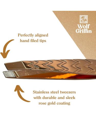 Wolf & Griffin Rose Gold Precision Tweezers - Professional Slanted Stainless Steel with Case | Ultimate Quality for Flawless Grooming - Buy Online on SooperMarket.com