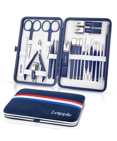 Manicure Set Professional Pedicure Kit Nail Clippers Kit - 18 pcs Nail Care Tools - Grooming Kit with Luxurious Upgraded Travel Case (Deep Blue)