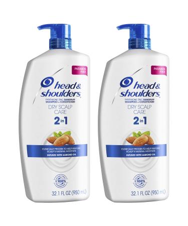 Head and Shoulders Shampoo and Conditioner 2 in 1, Anti Dandruff Treatment, Dry Scalp Care with Almond Oil, 32.1 fl oz, Twin Pack 32.1 Fl Oz (Pack of 2)