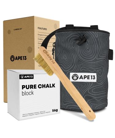 APE13 Chalk Bag for climbing and bouldering (as a set & individually) - including belt strap bag bracket for brush - boulder bag for magnesium - climbing chalkbag large for lime/magnesia climbing set