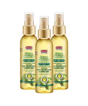 African Pride Olive Miracle Weightless Heat Protection & Hair Shine Mist (3 Pack) Fights Humidity & Shields Against Heat Damage Enriched with Olive & Tea Tree Oils 4 oz