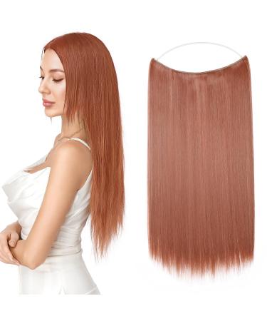 Silk-co One Piece Wire in Hair Extensions 20inch Long Straight Hairpiece No Clip Synthetic Hair Wire String Redish Brown