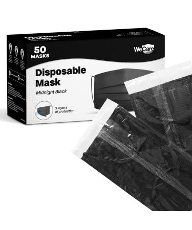 WECARE Disposable Face Mask Individually Wrapped - 50 Colored and Print Face Masks Midnight Black