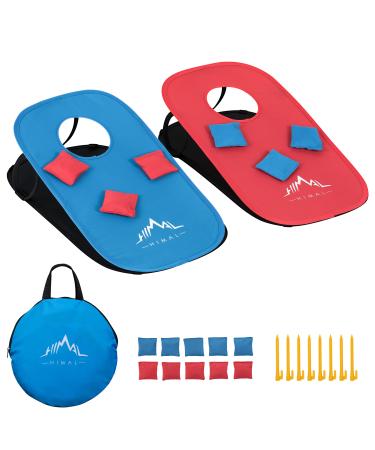 Himal Collapsible Portable Cornhole Game Boards 10 Cornhole Bean Bags Cornhole Set Tic Tac Toe Game 2 Games on 1 Board (2 x 1-feet) Solid Blue-Red