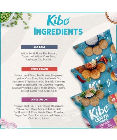 Kibo Lentil Chips Variety Pack - Gluten-Free Vegan - Non-GMO - Plant-Based 28g - Maui Onion, Sea Salt, Spicy Ranch - 18 Pack - Buy Online on SooperMarket.com