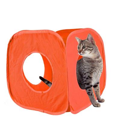 Pet Living Pop Up Cat Kitten Play Cube Fun Strong Box For Cat Rabbit Toy (Orange)