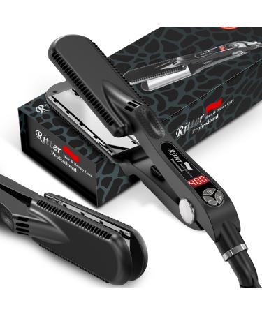 Ritter Pro New XSZ10 Mirror-Titanium Hair Straightener for Long and Curly Hair 1.75" Wide Ventilated Plates Wet & Dry Hair 85W MCH Heatres Max.480F Digital Setup Display Dual Voltage 110V/240V