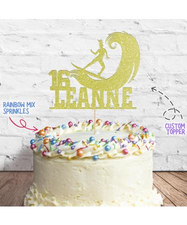 Cakeshop Cake Decoration Pack | Surfer Surfing Theme Premium Double Sided Glitter Card Cake Topper & 25g Party Pack of Cake Sugar Sprinkles | Custom Name & Age Cake Decorations (Champagne) Non-Prime Glitter Card: Champagne - Buy Online on SooperMarket.com
