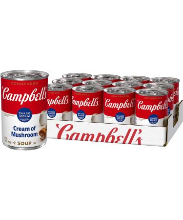Campbell's Condensed 25% Less Sodium Cream of Mushroom Soup, 10.5 Ounce Can (Pack of 12) 25% Less Sodium Cream of Mushroom 10.5 Ounce (Pack of 12)