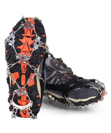 OKSTENCK Crampons Ice Cleats Traction Snow Grips for Boots Shoes Women Men Kids Anti Slip 23 Stainless Steel Spikes Safe Protect for Hiking Walking Climbing Mountaineering Fishing Medium