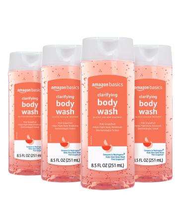 Amazon Basics Clarifying Pink Grapefruit Body Wash, 2% Salicylic Acid Acne Treatment, Dermatologist Tested, 8.5 Fluid Ounces, 4-Pack (Previously Solimo)