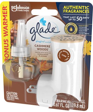 Glade PlugIns Cashmere Woods Air Freshener Starter Kit - 0.67 Fl Oz - Home and Bathroom Scented Oil Refill - 1 Warmer + 1 Refill (Pack of 1) - Buy Online on SooperMarket.com