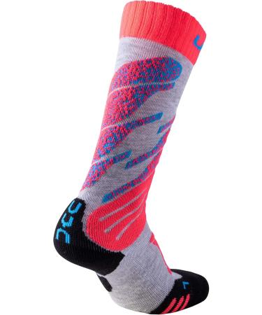 UYN Boys Junior Ski Socks - Light Grey/Coral Fluo | International Shipping Available - Buy Online on SooperMarket.com