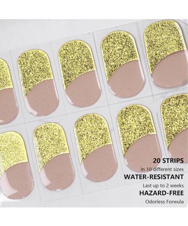 Semi Cured Gel Nails Strips - 20 Stickers Nail Wraps - Soft Self-Adhesive Gel Nail Stickers - Gold Glitter Gel Nail Strips for Nails Manicure Nail Wraps UV/LED Lamp Required Gold Edge - Buy Online on SooperMarket.com