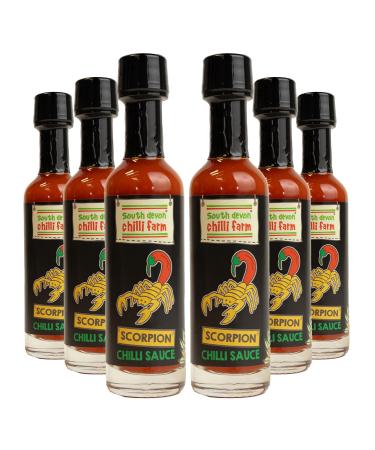 South Devon Chilli Farm Scorpion Chilli Sauce | Made from Fresh Scorpion Chillies - Contains just 3 Ingredients Heat Rating 11/10 - Case of 6 50ml Bottle