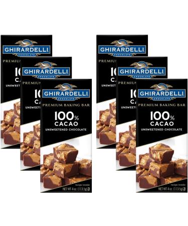 Ghirardelli Chocolate Baking Bar, 100% Cacao Unsweetened Chocolate, 4-Ounce Bars (Pack of 6)
