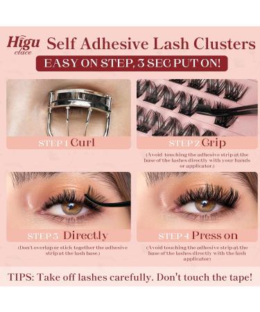 Shop Higu Clace Self Adhesive Eyelashes - 54pcs D Curl Pre-Glued Lash Clusters Kit | Easy Press On False Lashes with Tweezers - No Glue Needed (8-16mm Sparkle - Buy Online on SooperMarket.com