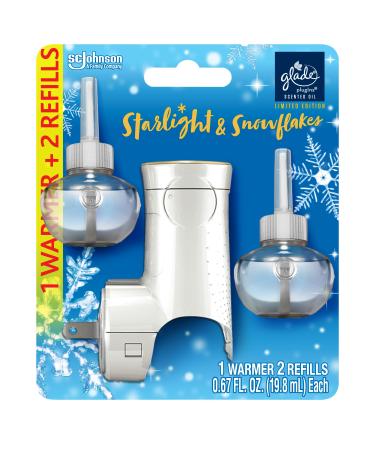 Glade PlugIns Refills Air Freshener Starter Kit Scented and Essential Oils for Home and Bathroom Starlight & Snowflakes 1.34 Fl Oz 1 Warmer + 2 Refills