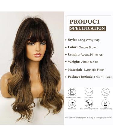 Esmee 24 Curly Hair Wigs for Women - Brown Heat Resistant Synthetic Wigs with Bangs | International Shipping Available - Buy Online on SooperMarket.com
