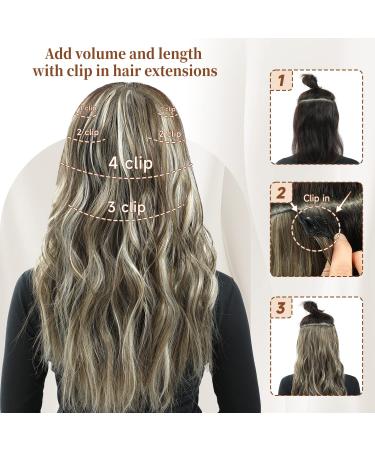 Fliace Clip in Hair Extensions 20 6pcs Dark Brown Balayage Highlights - Natural Blend Hairpieces - Buy Online on SooperMarket.com