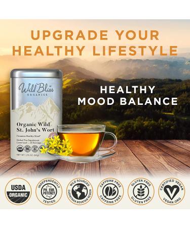 Wild Bliss Organic St Johns Wort Tea - Loose Leaf Herbal Supplement - 1.76 Oz - 25 Servings - Caffeine Free - High Pharmacopoeia Potency - Buy Online on SooperMarket.com