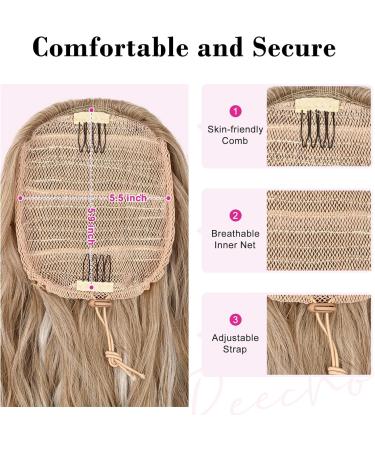 REECHO 26 Long Beach Wave Ponytail Extension - Ash Brown with Platium Highlights | Synthetic Drawstring Hairpiece for Women - Buy Online on SooperMarket.com