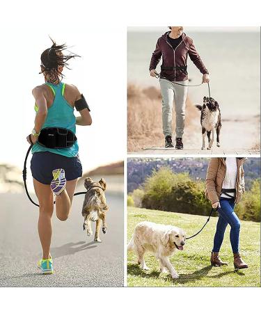 Hands-Free Dog Running Lead with Reflective Stitching - Adjustable Waistband, Dual Handles, Bungee Leads - Black - Buy Online on SooperMarket.com