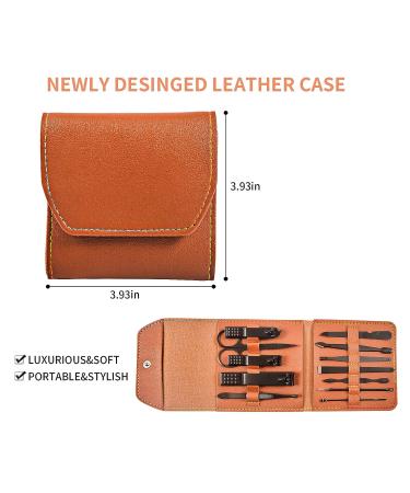 Tirdkid 12Pcs Nail Clipper Manicure Set in Brown PU Leather Case - Stainless Steel Pedicure Kit for Men and Women - Buy Online on SooperMarket.com