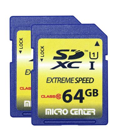 64GB SD Card Class 10 SDXC Flash Memory Card Full Size SD Chip USH-I U1 Trail Camera Memory Card by Micro Center (2 Pack) 64GB x 2