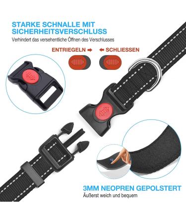 Haapaw Reflective Dog Collar - Padded Soft Neoprene Nylon for Small/Medium Dogs - XS (1-Pack) - Breathable & Durable Black - Buy Online on SooperMarket.com