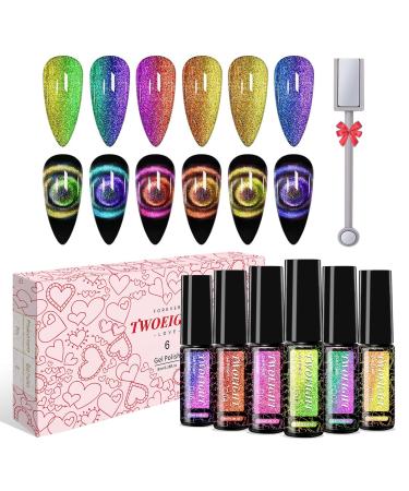 9D Cat Eye Gel Nail Polish Magnetic Cat Eye Gel Polish Set 8ml*6 with 1Magnets Classic Colors Chameleon Magic Galaxy Effect Soak off Nail Art - Sparkle Stunning Gel Polish Gift for Women