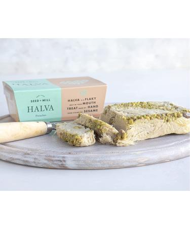 Seed + Mill - Halva - Pistachio - Vegan  Kosher  & Gluten Free - Enjoy this soft  fudgelike candy made out of sesame paste and dark chocolate. Great for snacking or as a dessert - 8 oz Pistachio 8 Ounce (Pack of 1) - Buy Online on SooperMarket.com