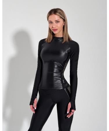Bona Fide Women's Compression Crop Top - Long/Short Sleeve Gym Workout Shirt for Running - Black Skin Large - Buy Online on SooperMarket.com