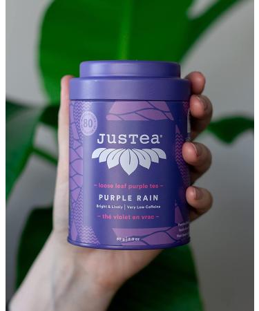 JusTea PURPLE RAIN | Loose Leaf Purple Tea | Tin with Hand Carved Tea Spoon | 40+ Cups (2.8oz) | Very Low Caffeine | Award-Winning | Fair Trade | Non-GMO Loose Leaf Tea Tin - Buy Online on SooperMarket.com