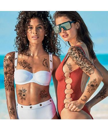 Yazhiji Large Chrysanthemum and Lotus Flowers Temporary Tattoos - Waterproof Fake Stickers for Women - Buy Online on SooperMarket.com