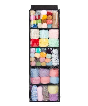 Hanging Yarn Storage Knitting Organizer Storage with 5 Compartments, Clear Wall Display Bulky Yarn Organizer for Knitting Needles, Crochet Hooks(Large Size) (Black)