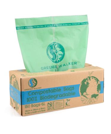 GREENER WALKER 100% Compostable Trash Bags, 1.6 Gallon-150Bags, ASTM D6400 BPI Biodegradable Food Kitchen Waste Bags 6L