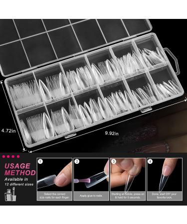 240PCS Clear Stiletto Nail Tips - Soft Gel False Nails for Salon-Quality Manicures at Home - Press On Nails in 12 Sizes - Square Nail Tips for DIY Extension - AOREAM - Buy Online on SooperMarket.com