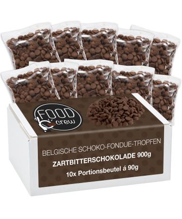 Food crew 900g Belgian chocolate for fondue tender bitters - chocolate for chocolate fountain - chocolate chocolate coating drops - dark chocolate coating - 10 portion bags individually packaged - New Year's Eve chocolate 90 g (10 pack)