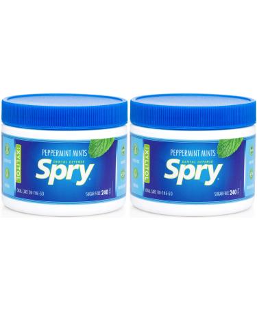 Spry Xylitol Mints, Peppermint, 240 Count (2-Pack) - Breath Mints That Promote Oral Health, Increase Saliva Production, and Stop Bad Breath Standard Packaging