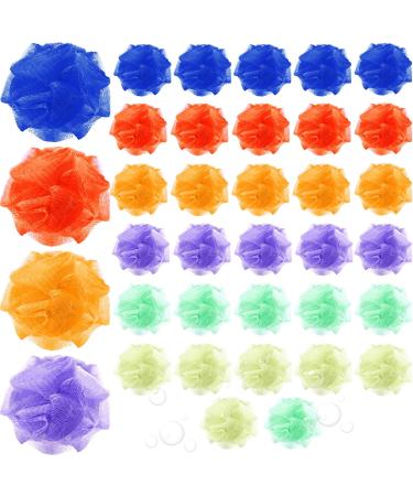 Small Bath or Shower Sponge Assorted Colors Loofahs Exfoliating Mesh Loofah Sponge Mini Travel Shower Puff Colorful Bath Pouf Body Wash Multi Color Bath Scrubber for Kids Women Baby(36 Pack)