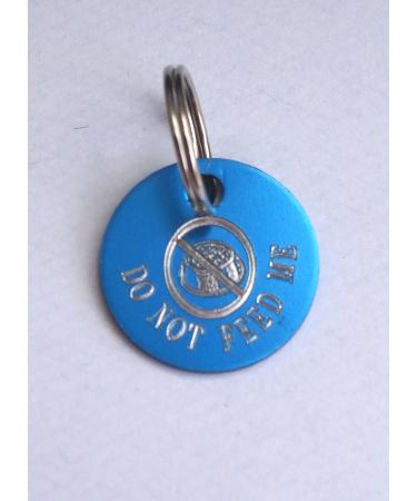 Paradise Pets DO NOT FEED CAT SAFETY ID TAG PERSONALISED ON REVERSE WITH YOUR CHOICE OF TEXT - BLUE WITH FOOD BOWL MOTIF