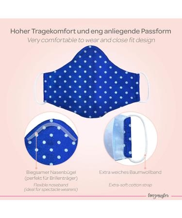 Dance Pattern Washable Cotton Mask for Kids & Adults - 2-Layer with Nose Bracket & Filter Bag - Oeko-Tex Standard 100 - Blue & White Dots (1 Pack) - Buy Online on SooperMarket.com